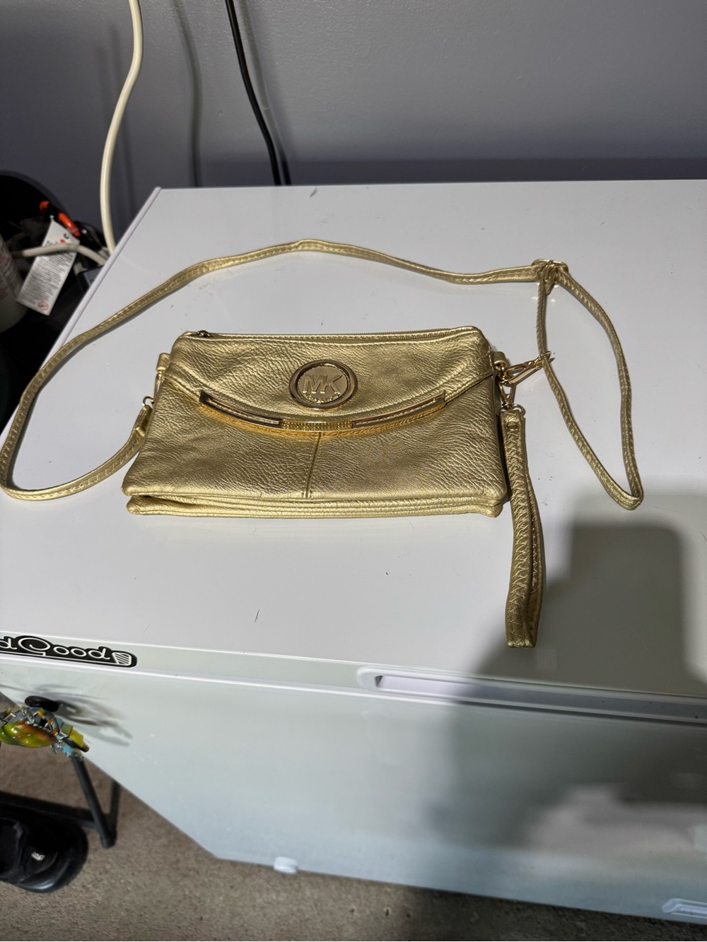 Michael Kors Metallic Gold Leather Crossbody Wristlet